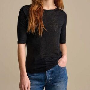 Bellerose 100% Linen Seas T-Shirt Size 2 Off Black Short-Sleeve Crewneck Top